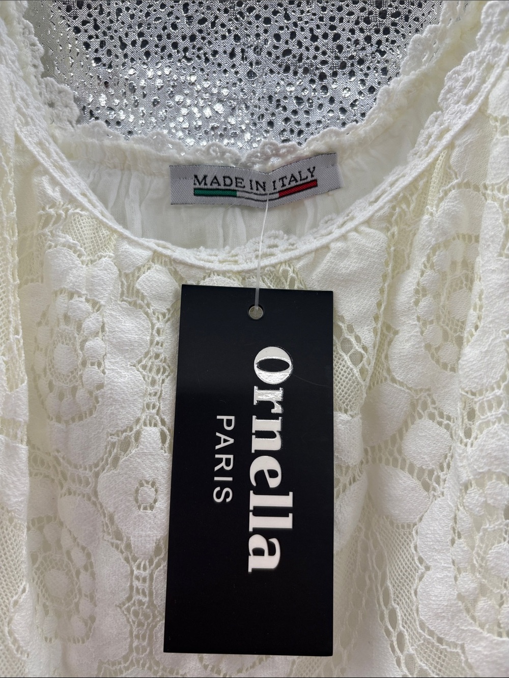 Ornella Paris Ivory Lace Crochet Trim Top - Picture 2 of 9